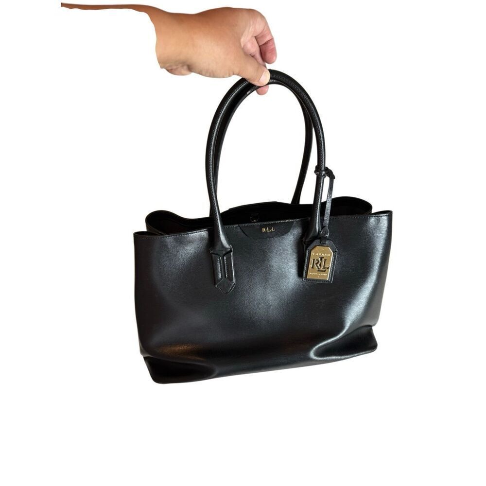Lauren Ralph Lauren Womens Black Saffiano Leather Tate City Tote Bag Medium
